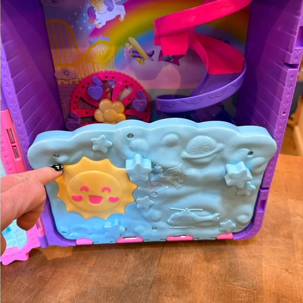 Mattel Pink Polly Pocket Unicorn Party Rolling Case Resort with Purple Handle